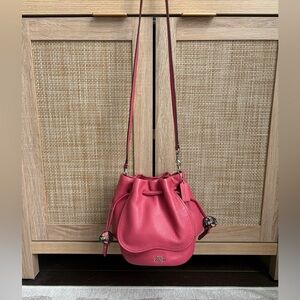 COACH Pebble Petal Strawberry Pink Leather Floral Bucket Crossbody Bag F57543